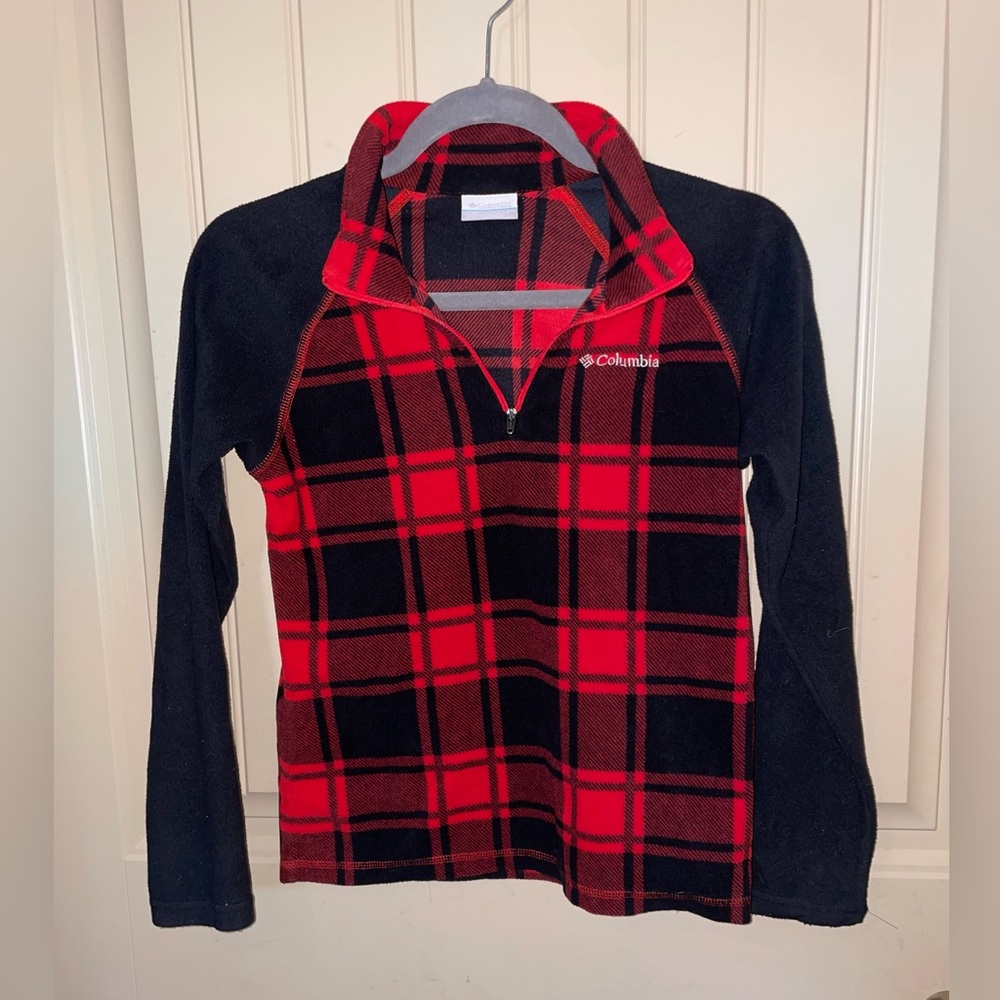 Columbia Fleece Jacket Boys Size Medium Red Black Check